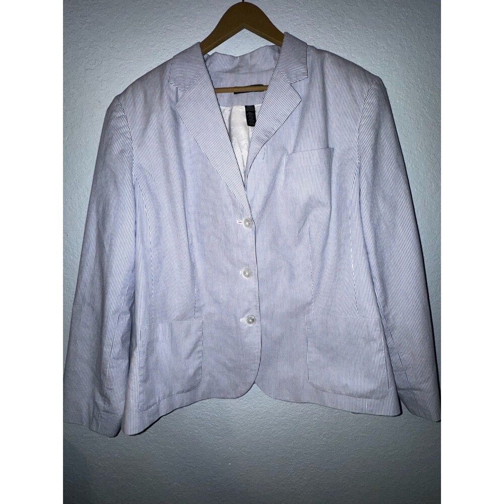Lauren Ralph Lauren Size 16W Blue White Seersucker Striped Blazer Jacket